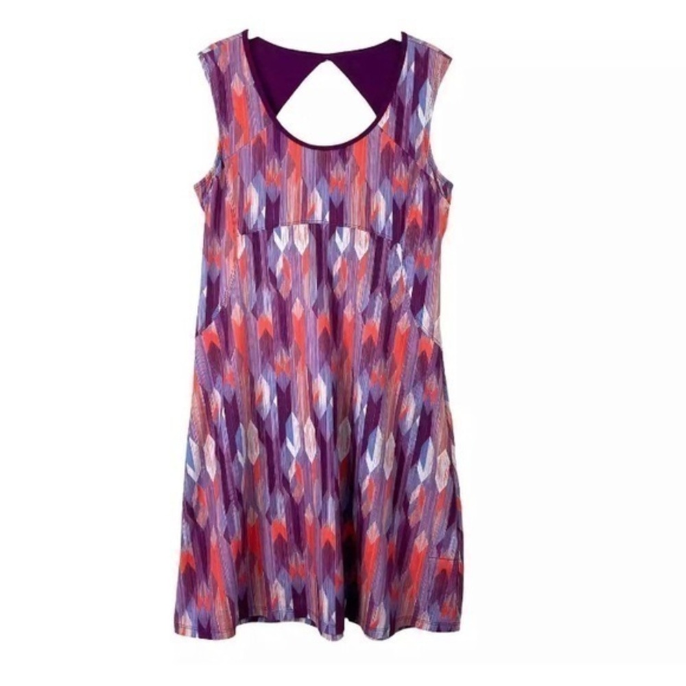 Prana Grapevine Gemstone Calico Dress Purple Retro Geometric Women’s Size Small